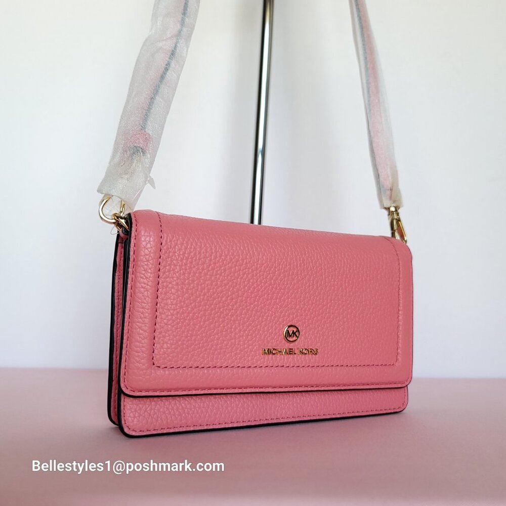 MICHAEL KORS Jet Set Charm Small Phone Pebbled Leather Crossbody- Tea Rose⭐ - Picture 3 of 16